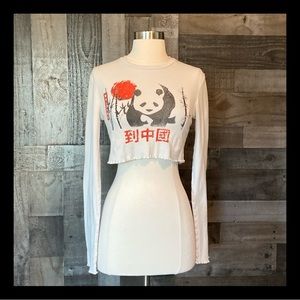 Urban Outfitters—Rare crop top medium cream lightweight panda bear—M
